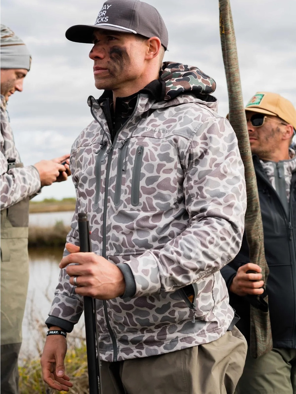 BURLEBO Men's Hooded Camo Softshell Jacket - Light Gray - Picture 2 of 3